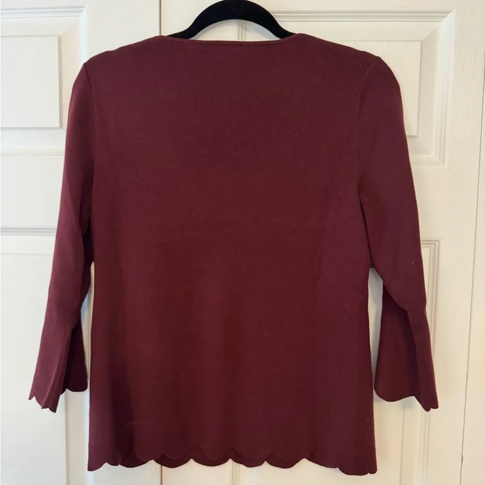 Scalloped V-Neck Top - Burgundy - Picture 2 of 4